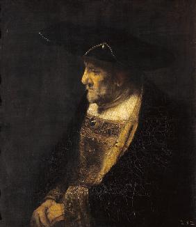 Bildnis eines Mannes mit Perlen am Hut.