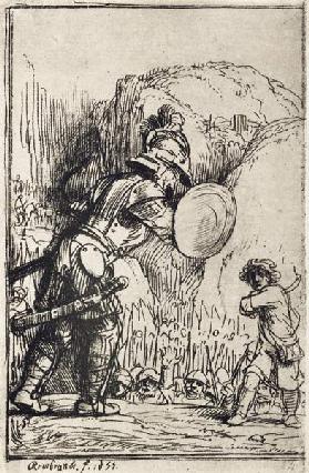 David und Goliath. Illustration zum Buch Piedra gloriosa von Menasse ben Israel