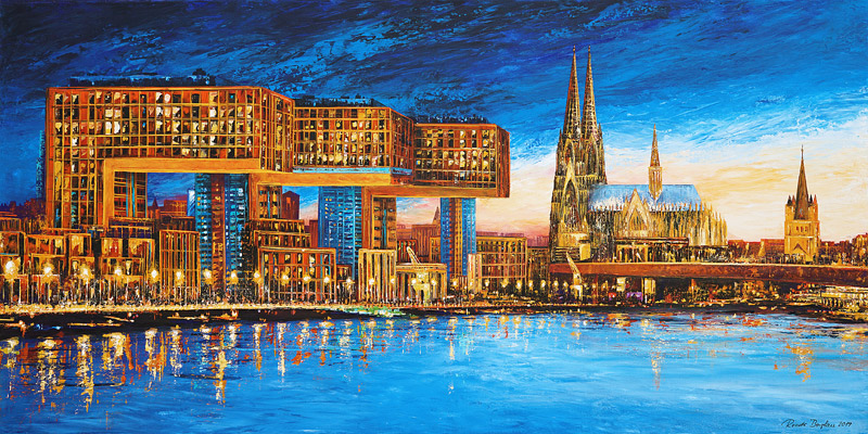Köln Kranhäuser bei Nacht von Renate Berghaus