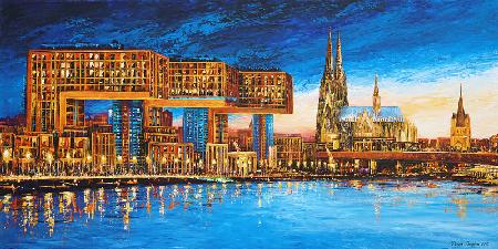 Köln Kranhäuser bei Nacht