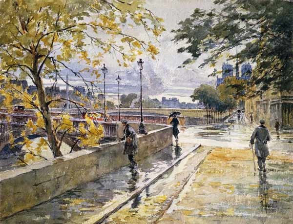 Der Quai de Béthune an der Seine, mit Notre Dame im Hintergrund. von René Leverd