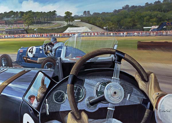 Brooklands - From the Hot Seat (w/c and gouache on paper)  von Richard  Wheatland
