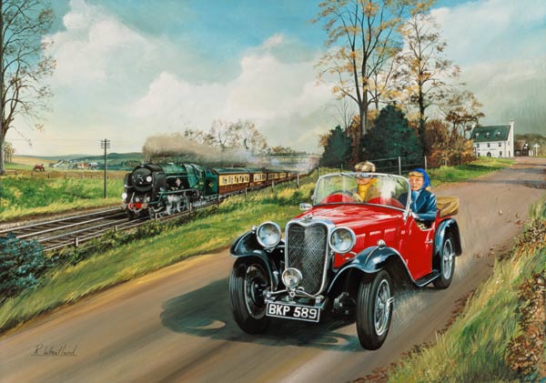 Racing the Train, 1995 (w/c & gouache on board)  von Richard  Wheatland