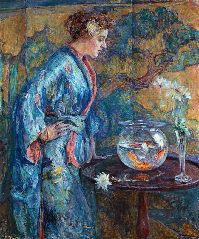Mädchen in einem blauen Kimono von Robert Reid