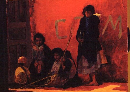 Mexican Children Making Decorations for Palm Sunday von Robert  Tyndall