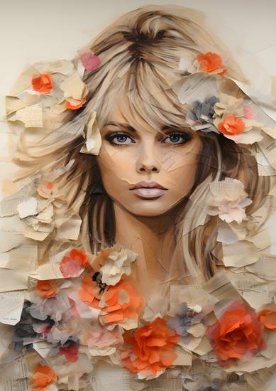 Frau im mit Blumen Mixed Media