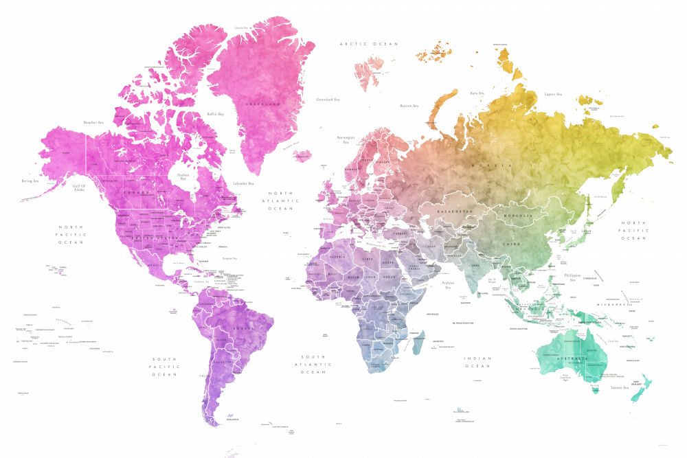 Watercolor world map with countries, Leo von Rosana Laiz Blursbyai