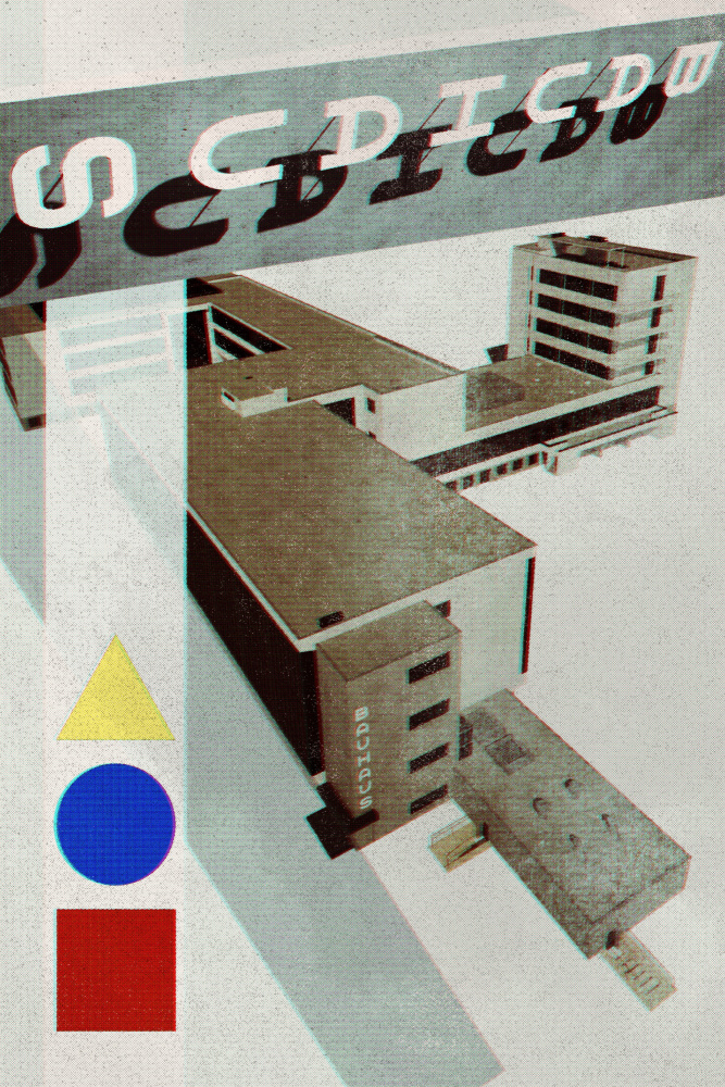 Bauhaus Dessau architecture in vintage magazine style III von Rosana Laiz Blursbyai
