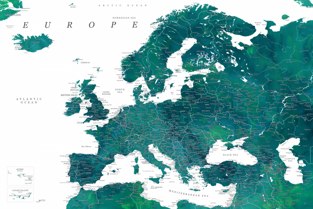 Teal detailed map of Europe von Rosana Laiz Blursbyai