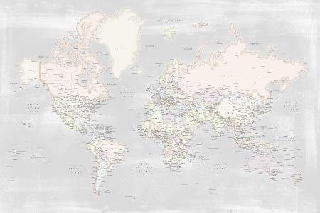 Detailed world map with cities, Maeli pastels