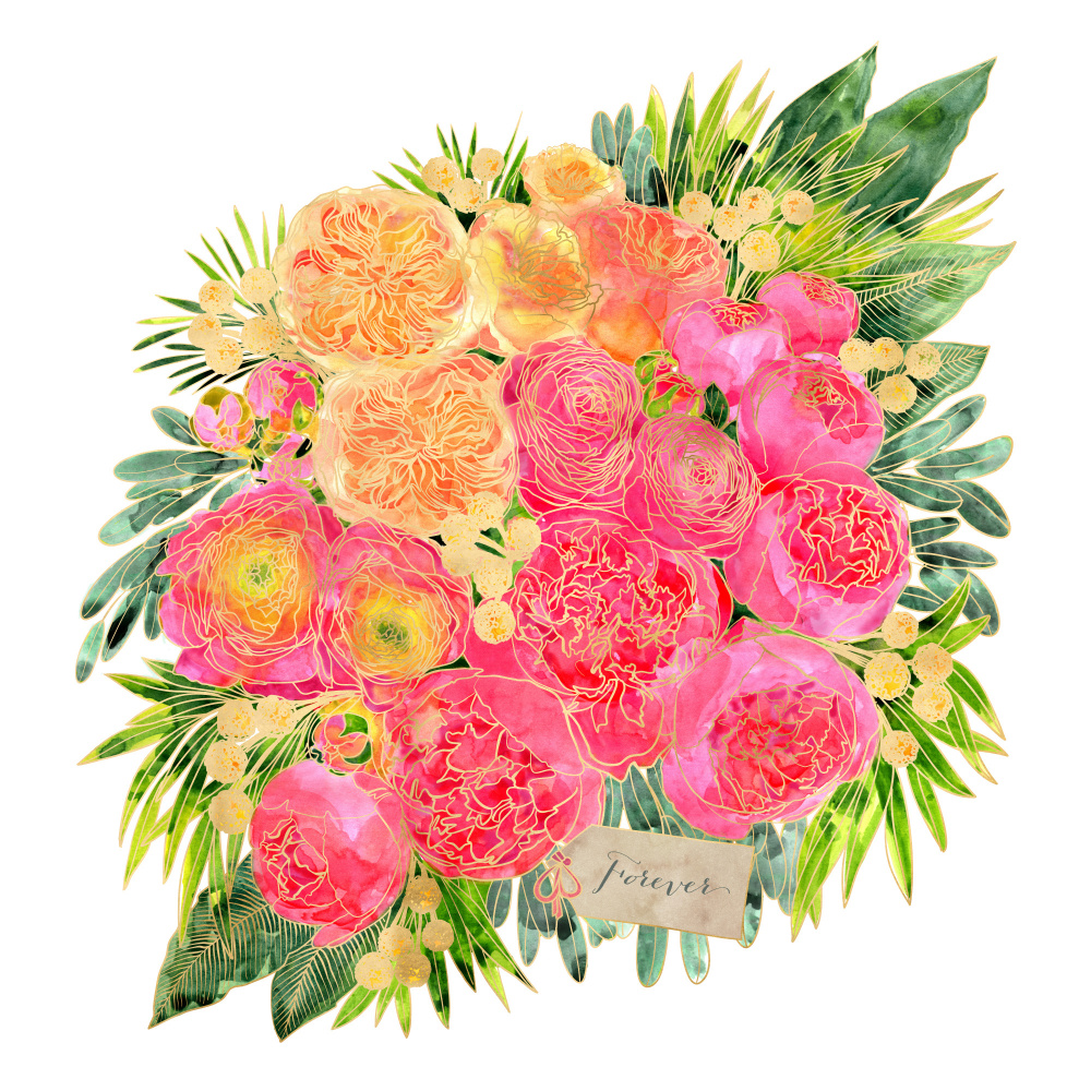 Forever Rekha colorful watercolor bouquet von Rosana Laiz Blursbyai