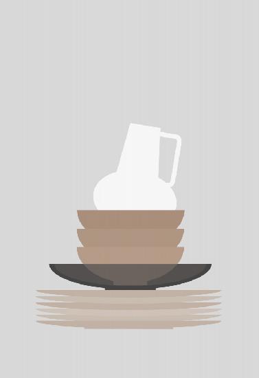 Dishes and vase in gray
