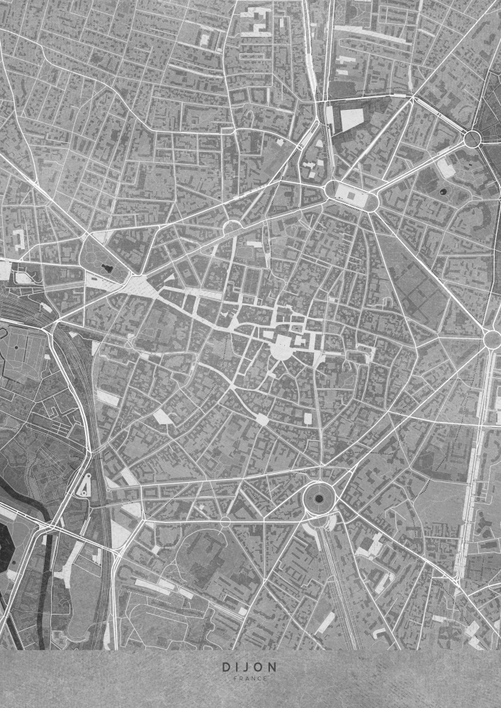 Gray vintage map of Dijon downtown France von Rosana Laiz Blursbyai