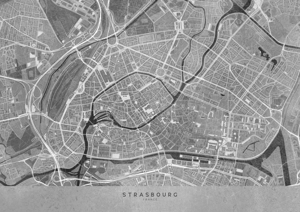 Gray vintage map of Strasbourg downtown France von Rosana Laiz Blursbyai