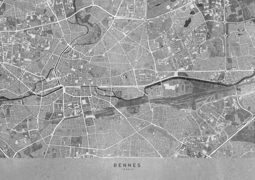 Gray vintage map of Rennes France von Rosana Laiz Blursbyai