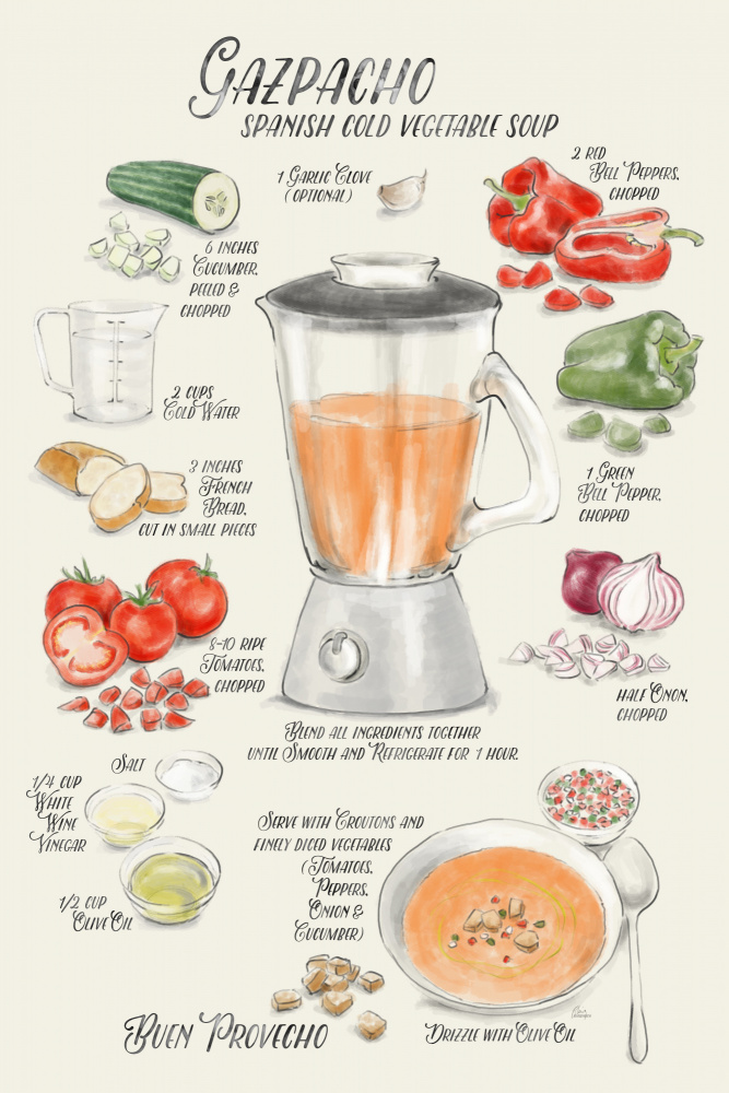 Gazpacho illustrated recipe in English von Rosana Laiz Blursbyai