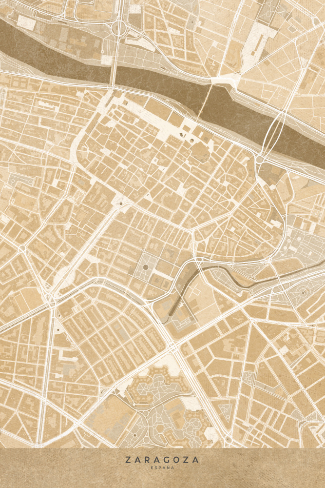Map of Zaragoza downtown (Spain) in sepia vintage style von Rosana Laiz Blursbyai