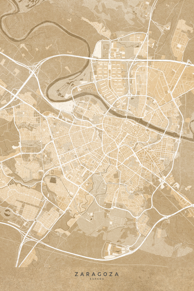 Map of Zaragoza (Spain) in sepia vintage style von Rosana Laiz Blursbyai