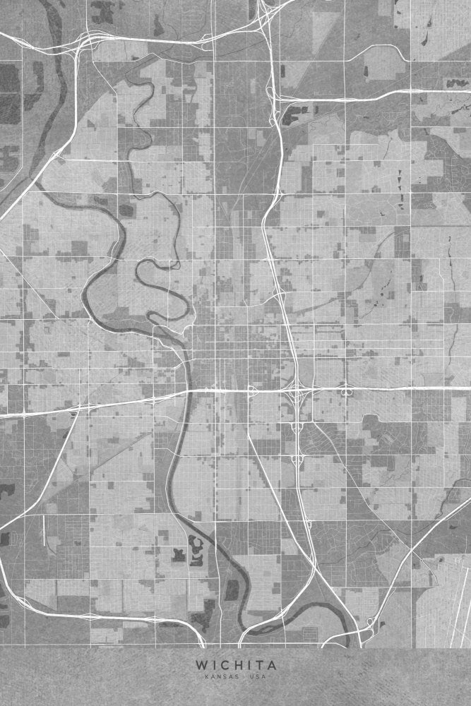Map of Wichita (Kansas, USA) in gray vintage style von Rosana Laiz Blursbyai