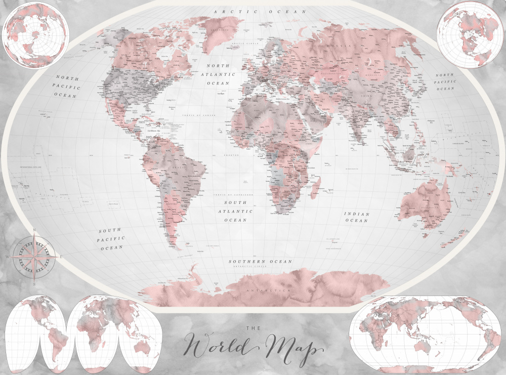 Classic world map in watercolor, Piper von Rosana Laiz Blursbyai
