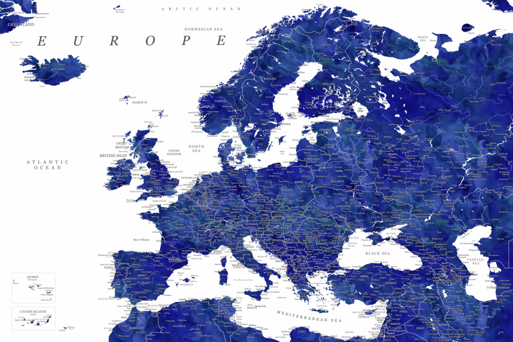Navy blue detailed map of Europe von Rosana Laiz Blursbyai
