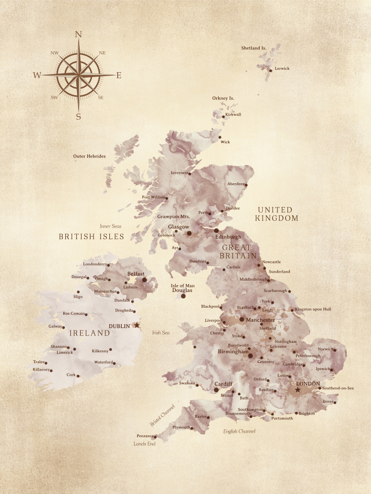Sepia map of the United Kingdom von Rosana Laiz Blursbyai