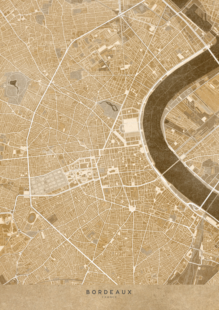 Sepia vintage map of Bordeaux downtown France von Rosana Laiz Blursbyai