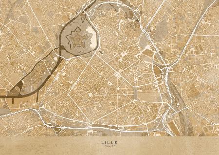 Sepia vintage map of Lille downtown France