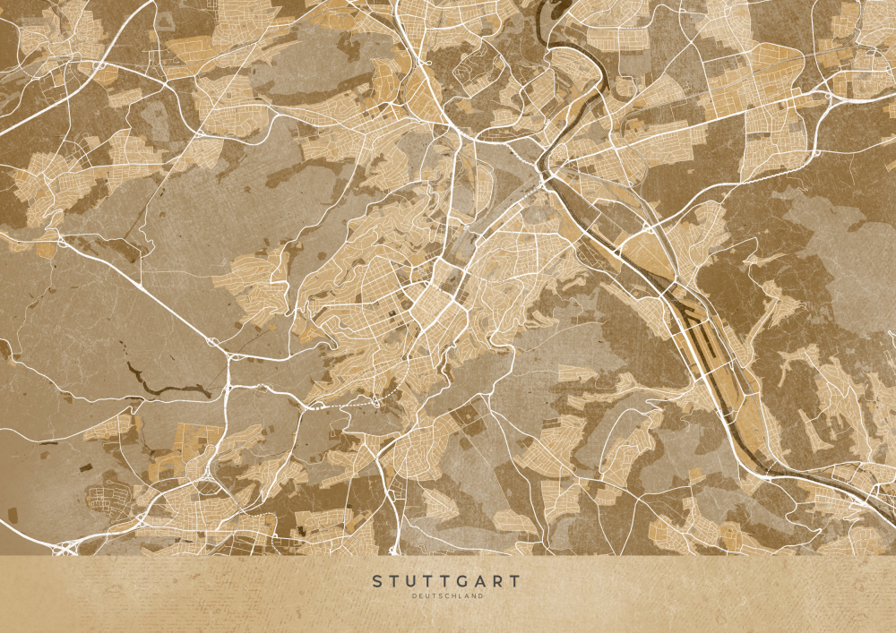 Sepia vintage map of Stuttgart downtown Germany von Rosana Laiz Blursbyai