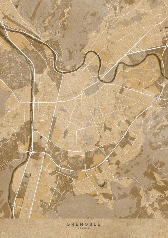Sepia vintage map of Grenoble France von Rosana Laiz Blursbyai