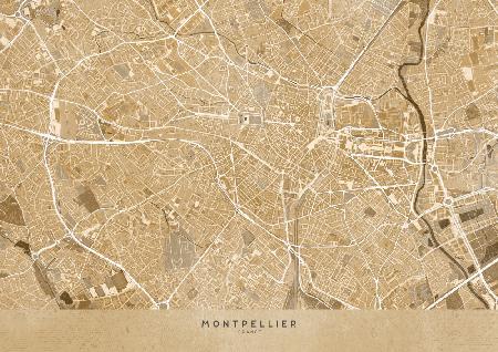 Sepia vintage map of Montpellier France