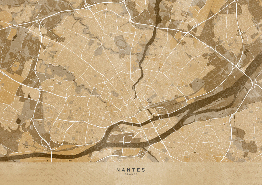 Sepia vintage map of Nantes France von Rosana Laiz Blursbyai