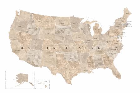 Taupe watercolor US map