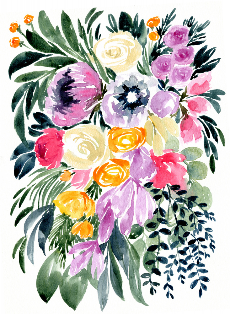 Urja loose floral watercolor bouquet von Rosana Laiz Blursbyai
