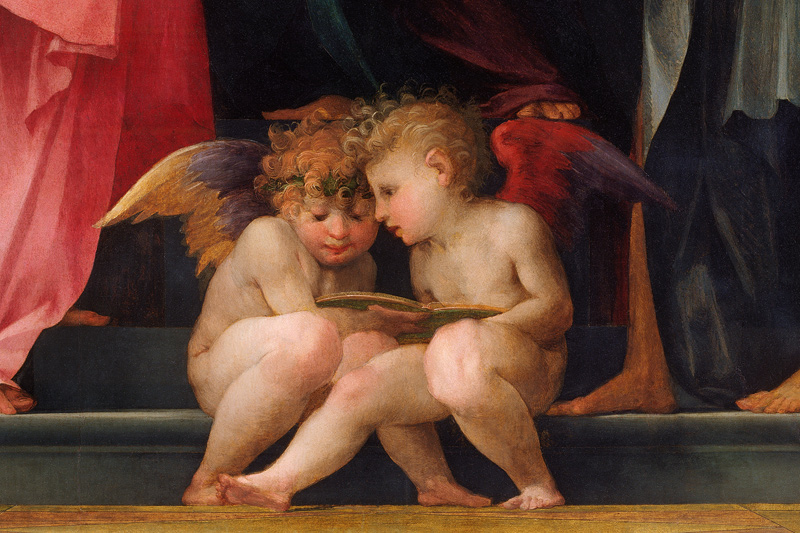 Thronende Maria mit Kind und den Heiligen Johannes dem Täufer, Antonius Abbas, Stephan und Hieronymu von Rosso Fiorentino