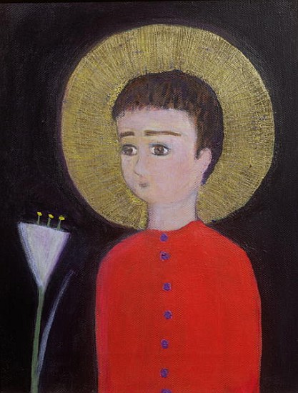 Boy with Lily, 2002 (acrylic and gold leaf on canvas)  von Roya  Salari