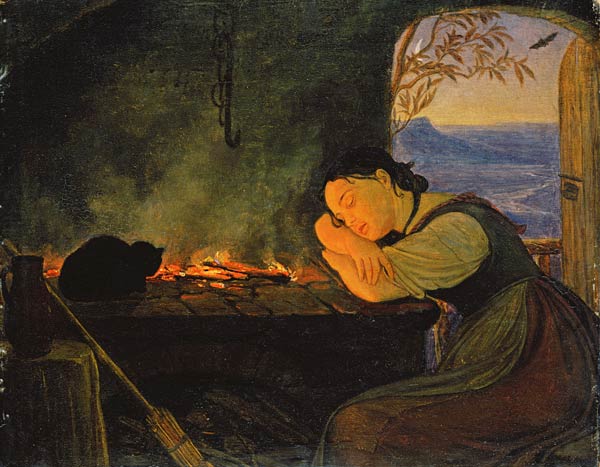 Girl Sleeping by the Fire von Rudolf Friedrich Wasmann