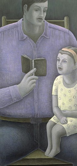 Man reading to Girl, 2003 (oil on canvas)  von Ruth  Addinall