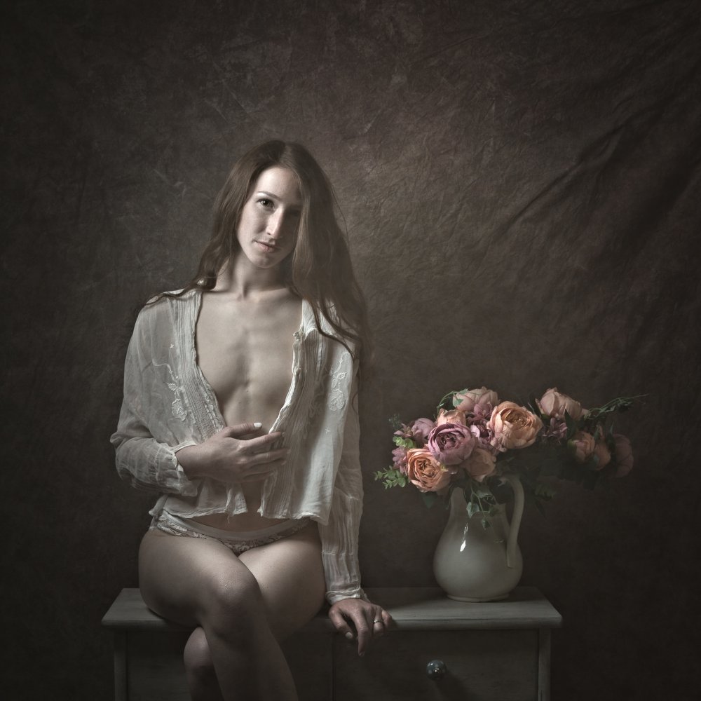 woman with flowers von Ruth Franke