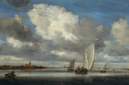 Fischer- und Segelboote unter weitem Himmel