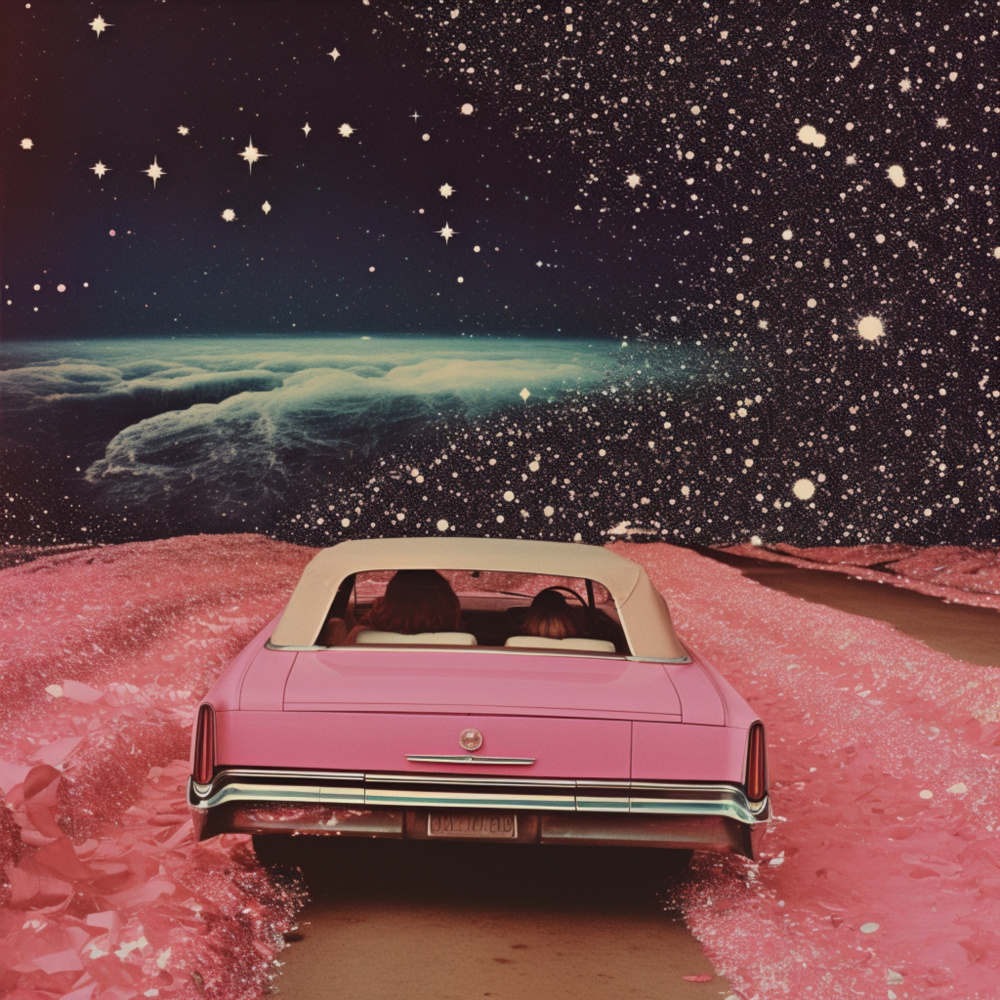 Pink Cruise in Space Collage Art von Samantha Hearn
