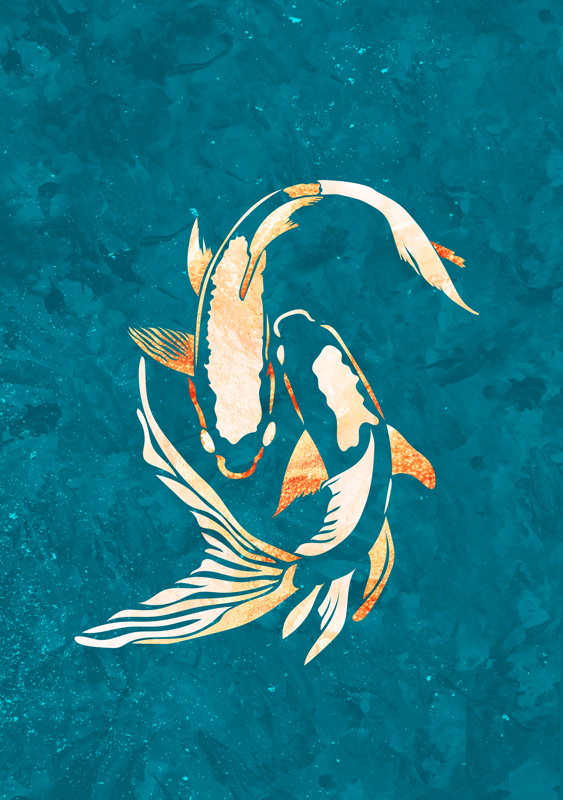 Gold Blue Koi Fish von Sarah Manovski