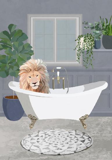 Lion takes a bath