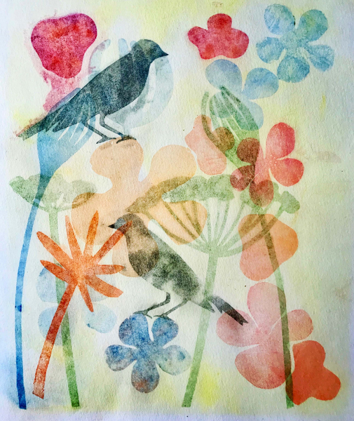 Two birds and flowers von Sarah Thompson-Engels