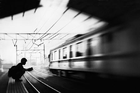 at the station series: 3/5. student &amp; train