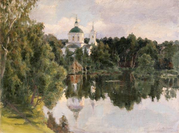 Blick über den Fluss auf ein russisches Kloster