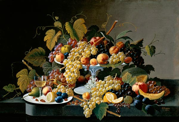 Still Life With A Milk Glass Compote von Severin Roesen