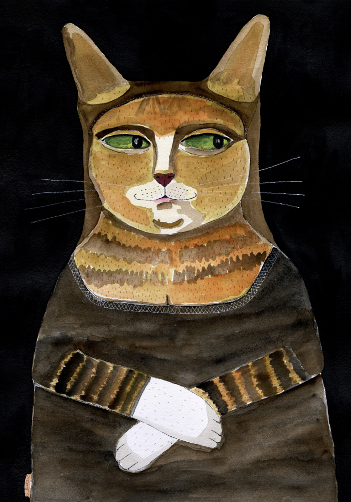 Mona Lisa Cat Funny Cat Humour Ginger Orange Cat von Sharyn Bursic