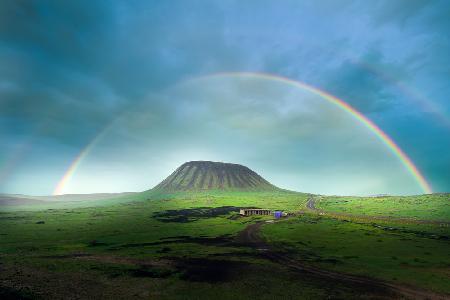 Volcano and rainbow