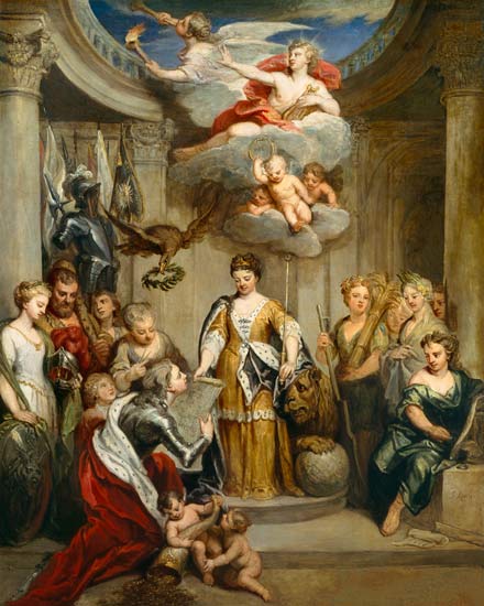 Queen Anne presenting plans of Blenheim to military Merit von Sir Godfrey Kneller